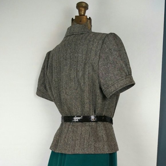 Loft petites herringbone short sleeve grey jacket - Picture 5 of 16